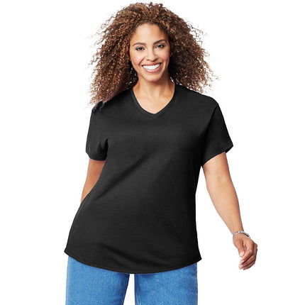 Just My Size Women's Plus-Size Short Sleeve V Neck Tee, Ebony, 1X
