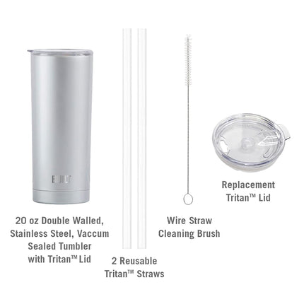 BUILT Double Walled Stainless Steel Tumbler Set with Replacement Lid, 2 Reusable Tritan Wire Straw Cleaning Brush in Gift Box, 1 Count (Pack of 1), Cerulean