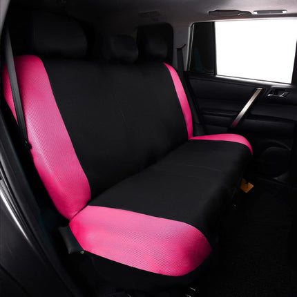 Flying Banner car seat Covers Full Set All Air Mesh Breathable Man Lady Airbag Compatible Rear Bench Split 40/60 50/50 60/40 Truck Pick Up (Full Set - Low Back, Black Gray Pink)