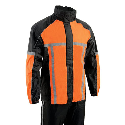 Milwaukee Leather MPM9510 Men's Black and Orange Motorcycle Water Resistant Rain Suit w/Hi-Vis Reflective Tape - 4X-Large