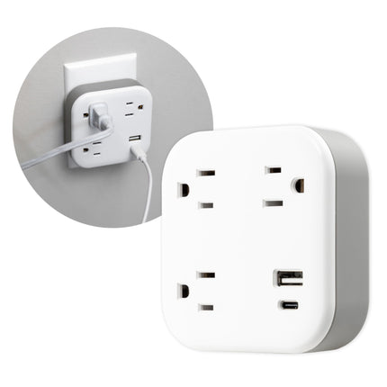 GE UltraPro 3-Outlet Surge Protector, Outlet Extendor with USB, Wall Tap, 1 USB-A, 1 USB-C, Adapter Spaced, for Home or Office, 900 Joules, Charging Station, White - 81787