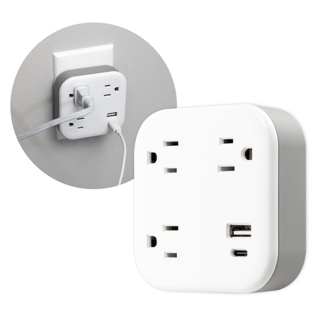 GE UltraPro 3-Outlet Surge Protector, Outlet Extendor with USB, Wall Tap, 1 USB-A, 1 USB-C, Adapter Spaced, for Home or Office, 900 Joules, Charging Station, White - 81787