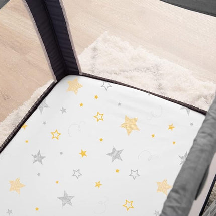 American Baby Company 100% Natural Cotton Fitted Pack and Play Sheet 39" x 27" - Soft & Breathable Pack N Play Sheet for Playpen, Playard & Mini Crib Mattress, Golden Yellow Star, for Boys & Girls