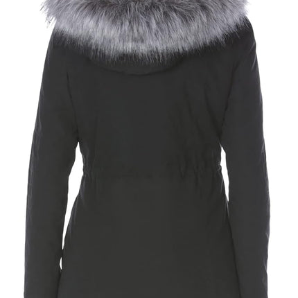 Nautica Women's Microfiber Parka Anorak Jacket With Faux Fur Hooded Trim, Black, S