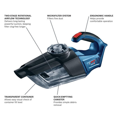 Bosch GAS18V-02N Aspiradora de mano de 18 V, batería no incluida