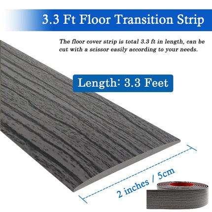 FONUNO Floor Transition Strip Floor Cover Strips Self Adhesive Flooring Transitions Laminate Floor Strip 2" Wide Vinyl Floor Flat Divider Strip Elegant Wood Grain Design (5cm, 3.3Ft, Dark Gray)