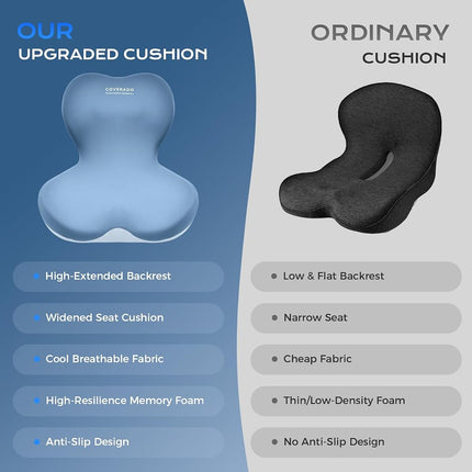 Coverado Car Seat Cushion and Lumbar Support Pillow One Piece, Memory Foam Ergonomic Back Support Driving Seat Cushion for Back Pain, Non-Slip Washable Cushion for Car, Driver, Office