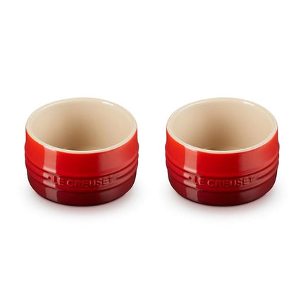 Le Creuset Juego de 2 ramequines redondos de gres con paredes rectas, 200 ml cada uno, color cereza