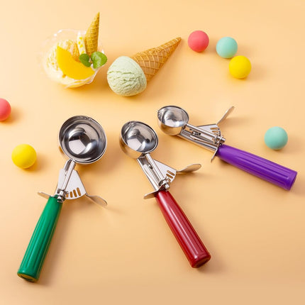 Cookie Scoop Set, Ice Cream Scoop Set, 3 PCS Ice Cream Scoops Trigger Include Large Medium Small Size Cookie Scoop, Polishing Stainless Steel 18/8 Melon Scooper - Elegant Package