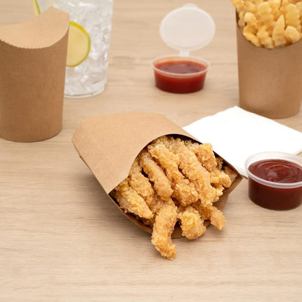 Bio Tek 4.5 x 3.2 x 3.9 Inch French Fry Cup, 100 Disposable Snack Cups - Stackable, Sustainable, Kraft Paper 3 Ounce Fry Holder, for Fries, Onion Rings, Popcorn, or Cookies - Restaurantware