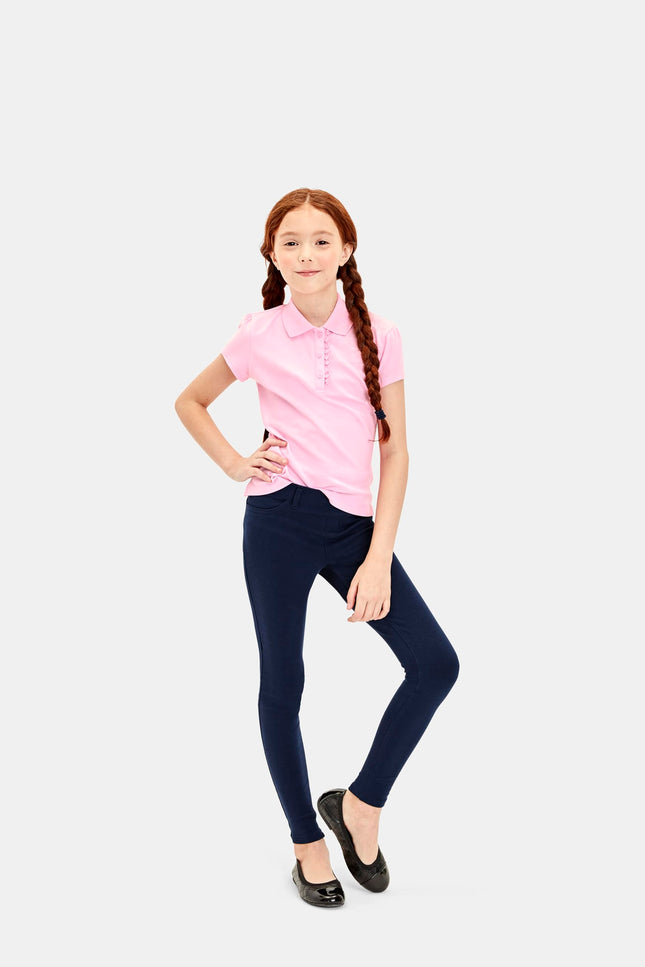 The Children's Place Girls' Short Sleeve Ruffle Pique Polo, Sparkle Pink Single, 7-8