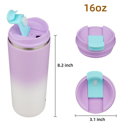 Konokyo Tumbler with Lid, 16 oz Travel Coffee Mug Double Wall Vacuum Stainless Steel Thermal Metal Cup Insulated Water Bottle,PurpleWhite