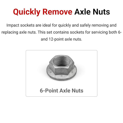 TEKTON 1/2 Inch Drive Deep 6-Point Axle Nut Impact Socket Set with Rail, 7-Piece (29-38 mm) | SID92101