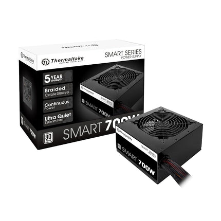 Thermaltake Smart 700W 80+ White Certified PSU, Continuous Power with 120mm Ultra Quiet Fan, ATX 12V V2.3/EPS 12V Active PFC Power Supply PS-SPD-0700NPCWUS-W
