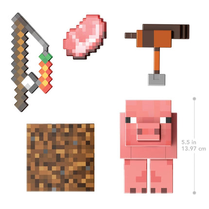 Minecraft Diamond Level Pig Action Figure with 4 Accessories, 5.5-in Collector Scale & Pixelated Design, HTM04