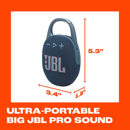 JBL Clip 5 - Ultra-Portable, Waterproof & Dustproof Bluetooth Speaker, Big Pro Sound with punchy bass, Integrated carabiner, Up to 12 Hours of Play, Made in part with recycled materials (Blue)