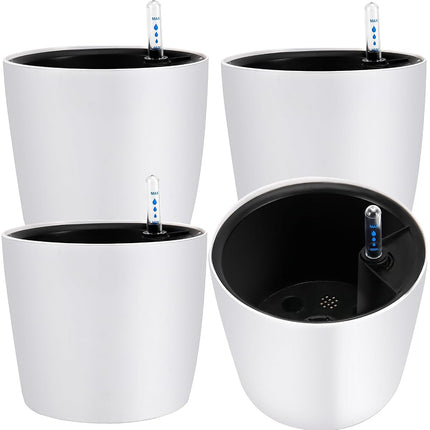 JOIKIT 4 Pack 7 Inches Self Watering Planter, Whit