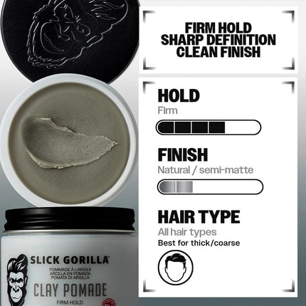 Slick Gorilla Clay Pomade for Men, Firm Hold Matte Hair Clay, 70g