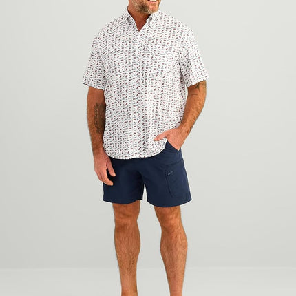HUK Men's Standard Tide Point Pattern Short Sleeve Shirt, Fishing Button Down, Channel Marker
