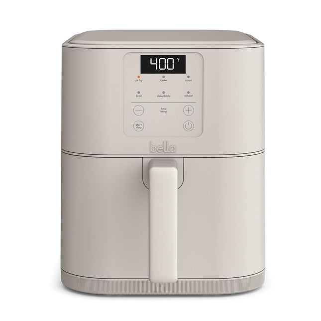 bella 6 Qt Slim Air Fryer, Fits-anywhere� Kitchenware, EverGood� Ceramic Nonstick Coating, Adjustable Temperature, 6 Preset Cooking Options, 60 Min Auto Shutoff w Audible Tone, 5lb Capacity, Oatmilk