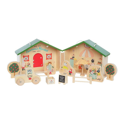 Manhattan Toy Farmer s Market Day 12-Piece Portable Wooden Toy Figure Pretend Shopping Playset