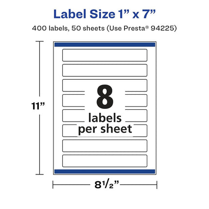 Avery Glossy White Rectangle Labels with Sure Feed, 1" x 7", 400 Glossy White Labels, Print-to-The-Edge, Permanent Label Adhesive, Laser/Inkjet Printable Labels