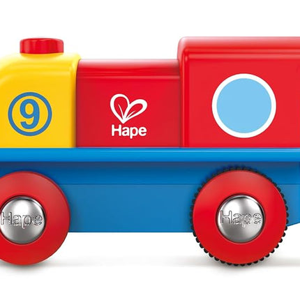 Hape Brave Little Engine | Button-Operated Multi-Coloured Train, Exceptional Battery-Powered Train, Red, Yellow + Blue Finish