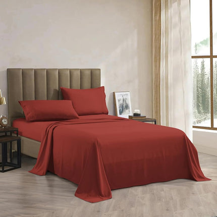 CELINE LINEN 4-Piece Bed Sheet Set with Deep Pockets, King Rust
