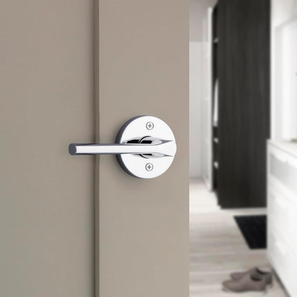 Kwikset Lisbon Interior Privacy Door Handle with Lock, Round Lever for Bathroom and Bedroom, Polished Chrome Reversible Keyless Push Button Lock Door Lever