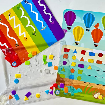 Learning Resources Colours & Shapes Sensory Pad, Reusable Sensory Bag for Kids, Fine Motor Skills Toy, 16 Fine Motor Activities, 24 Plastic Shapes, Ages 3+, Multicolou