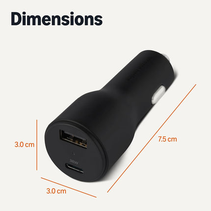 Amazon Basics Fast-Charging Car Charger for Phone and Tablet, Dual-Port USB-C and USB-A, 48W, Black