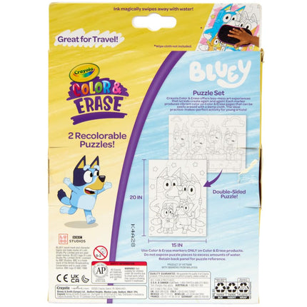 Set de rompecabezas Bluey de Crayola Color & Erase, 12 piezas de rompecabezas para colorear, reutilizable, rompecabezas de doble cara para niños, regalo de Bluey para niños, 3+