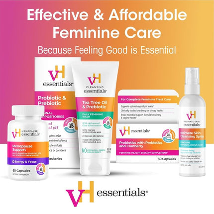 vH essentials, Ph Balanced Daily Feminine Wash, Tea Tree Oil & Prebiotic, 6, Fl Oz, (Pack Of 1) 54306 Clear