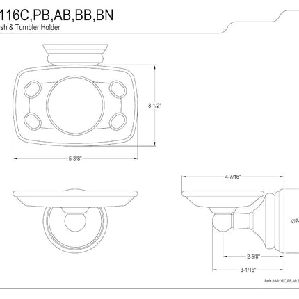 Kingston Brass BA9116PB Soporte para cepillos de dientes y vaso Water Onyx, latón pulido