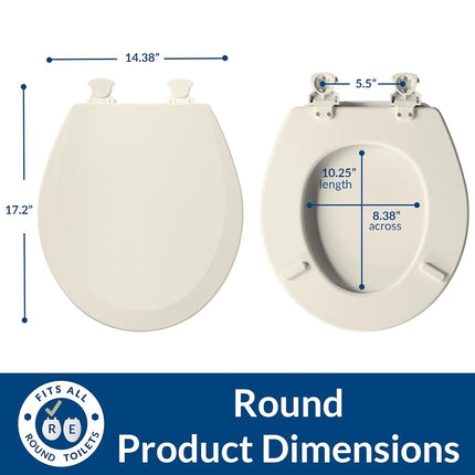 BEMIS 500EC 346 Toilet Seat with Easy Clean & Change Hinges, Round, Durable Enameled Wood, Biscuit/Linen, White
