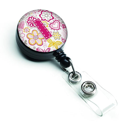 Caroline's Treasures Letter I Flowers and Butterflies Pink Retractable Badge Reel, Multicolor (CJ2005-IBR)