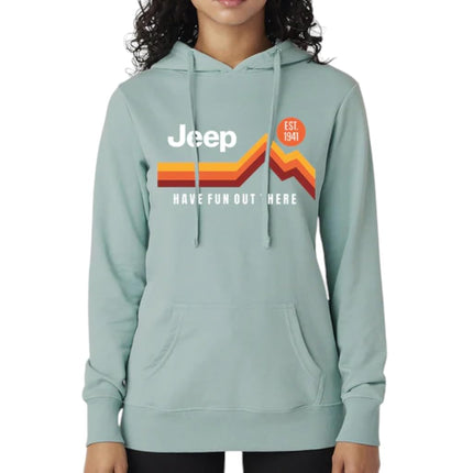 Sudadera de felpa francesa Jeep Have Fun Out There Ladies | Sudaderas modernas de mujer - Verde espuma de mar, Verde, XXL