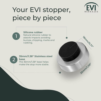 EVI | Wall Mounted Doorstop | 0.7'' x 1.37'' | Natural Silicone Black Rubber | Adhesive or Screw Installation | Stainless Steel | Mod. I-254