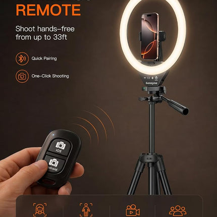 10'' Ring Light with 50'' Extendable Tripod Stand, Sensyne LED Circle Lights with Phone Holder for Live Stream/Makeup/YouTube Video/TikTok, Compatible with All Phones.
