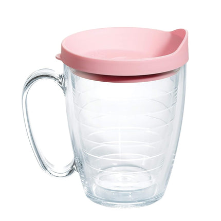Tervis Clear & Colorful Lidded Made in USA Double Walled Insulated Tumbler Travel Cup Keeps Drinks Cold & Hot, 16oz Mug, Pink Lid