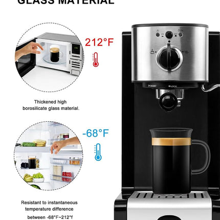 Tazas de café de cristal LUXU de 473 ml, juego de 2 tazas de café grandes de cristal transparente, vasos de té helado, vasos sin plomo para agua, capuchino, latte, cereales, yogur, leche - Diseño de fondo plano