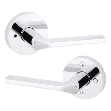 Kwikset Lisbon Interior Privacy Door Handle with Lock, Round Lever for Bathroom and Bedroom, Polished Chrome Reversible Keyless Push Button Lock Door Lever
