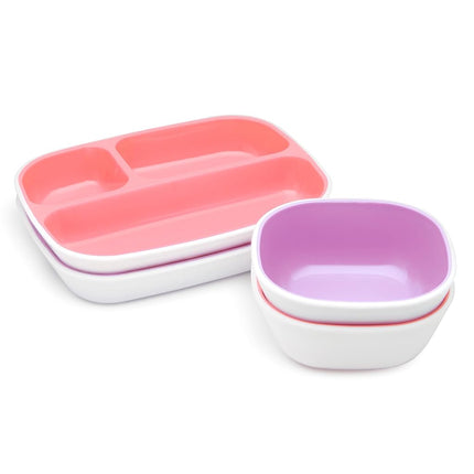 Munchkin Splash Kids Plates and Bowls Set, Set of 4, Pink/Purple