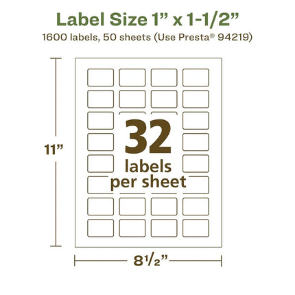 Avery EcoFriendly Matte White Recycled Rectangle Labels, 1" x 1.5", Print-to-The-Edge, Matte White Labels, Permanent Adhesive, Laser/Inkjet Printable, 1,600 Total