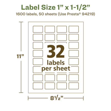 Avery EcoFriendly Matte White Recycled Rectangle Labels, 1" x 1.5", Print-to-The-Edge, Matte White Labels, Permanent Adhesive, Laser/Inkjet Printable, 1,600 Total