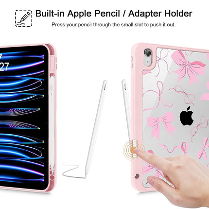 May Chen for iPad (A16) 11th Generation Case 11 Inch 2025, iPad 10th Gen Case 2022 10.9 inch, Built-in Pencil Holder with Shockproof Cover Clear Transparent Back Shell Auto Wake/Sleep, Pink P631 Bows
