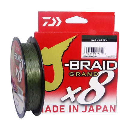 Daiwa, J-Braid x8 Grand Braided Line, 300 Yards, 65 lbs Tested, 016" Diameter, Dark Green