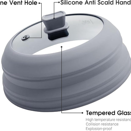 Microwave Splatter Cover 27cm, Collapsible Cookware Lid with Handle