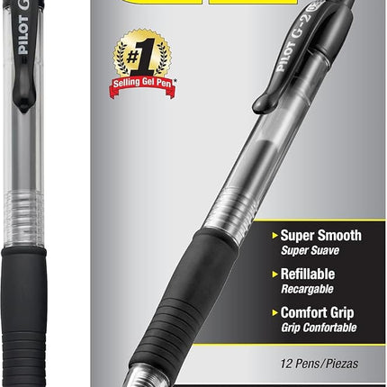 Pilot G2 Retractable Premium Gel Ink Roller Ball Pens, Ultra Fine Point, Black, Box of 12 -31277