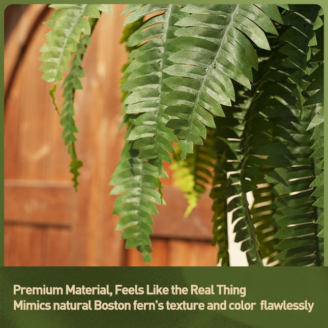 Artificial Boston Fern 48" UV Resistant Faux Fern with 33 Fronds for Outdoors - Large Fake Plants for Home, Garden, Front Porch and Hanging Decor - Lifelike Greenery for Indoor Spaces,1Pcs VN141